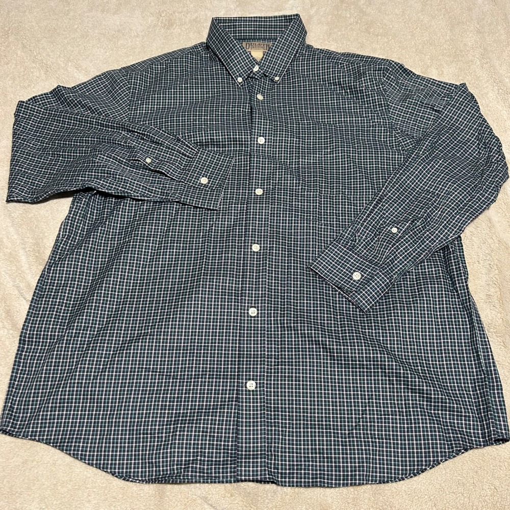 Duluth Trading Button Down Shirt Mens XL Blue Green Plaid Long Sleeve Pocket - Picture 2 of 6